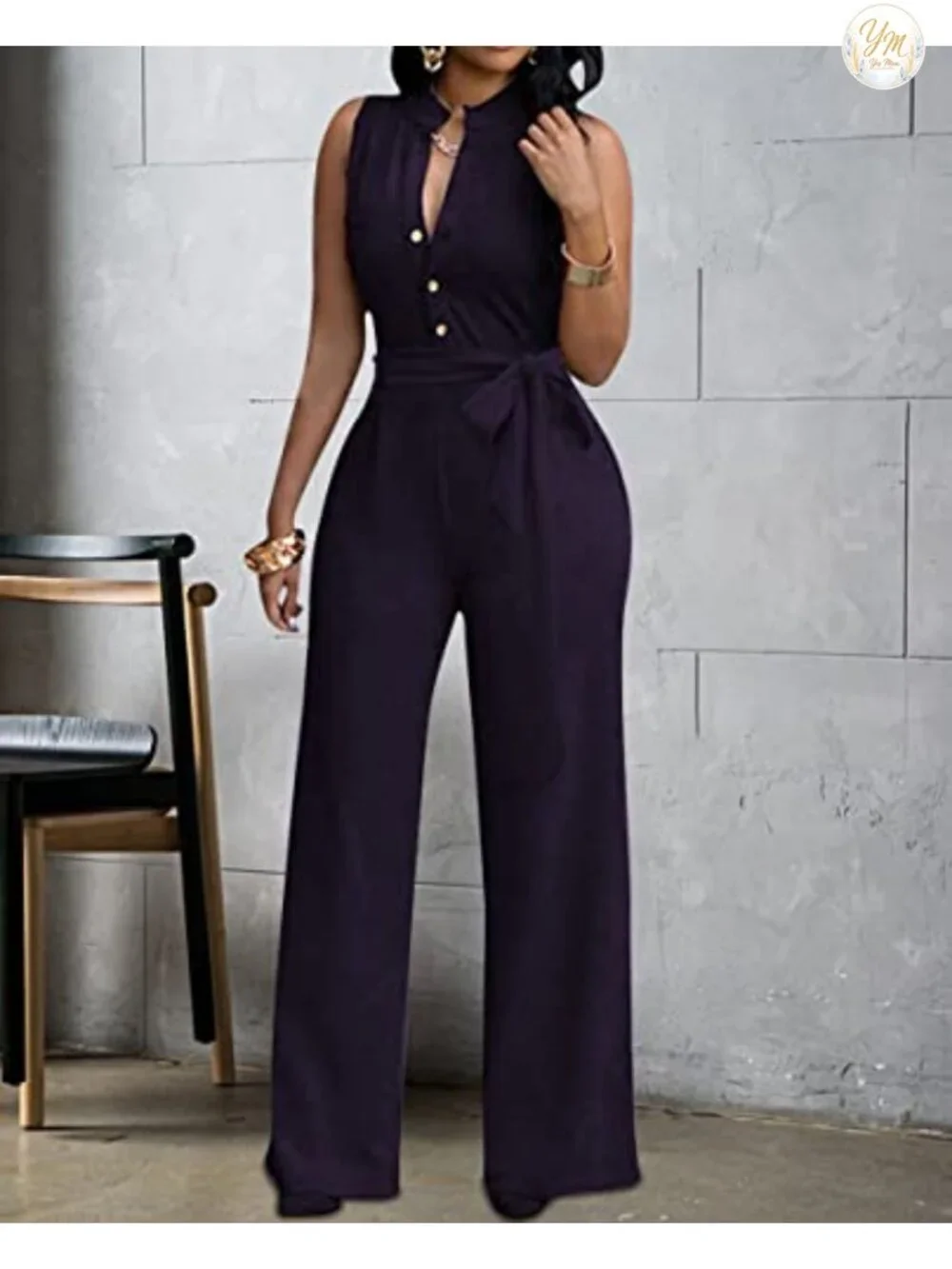 Women's Floral Print V Neck Sleeveless Wide Leg Long Pants Romper Jumpsuit